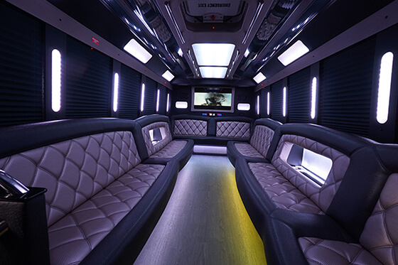 spacious party bus and limousine bus interiors