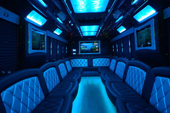 Inside a Visalia Party Bus of our party buses fleet
