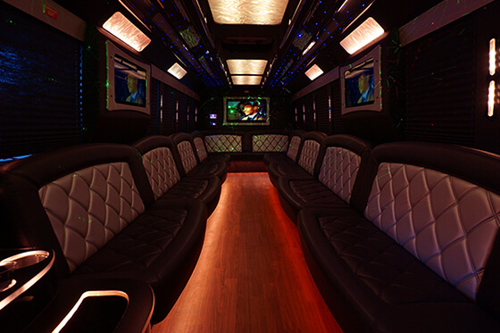 neon lights and TVs in our limo buses